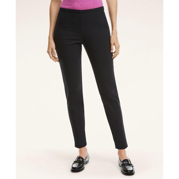 Brooks Brothers Womens Black Side-Zip Stretch Cotton Pants - Size 6 - Flat Front - Picture 1 of 9